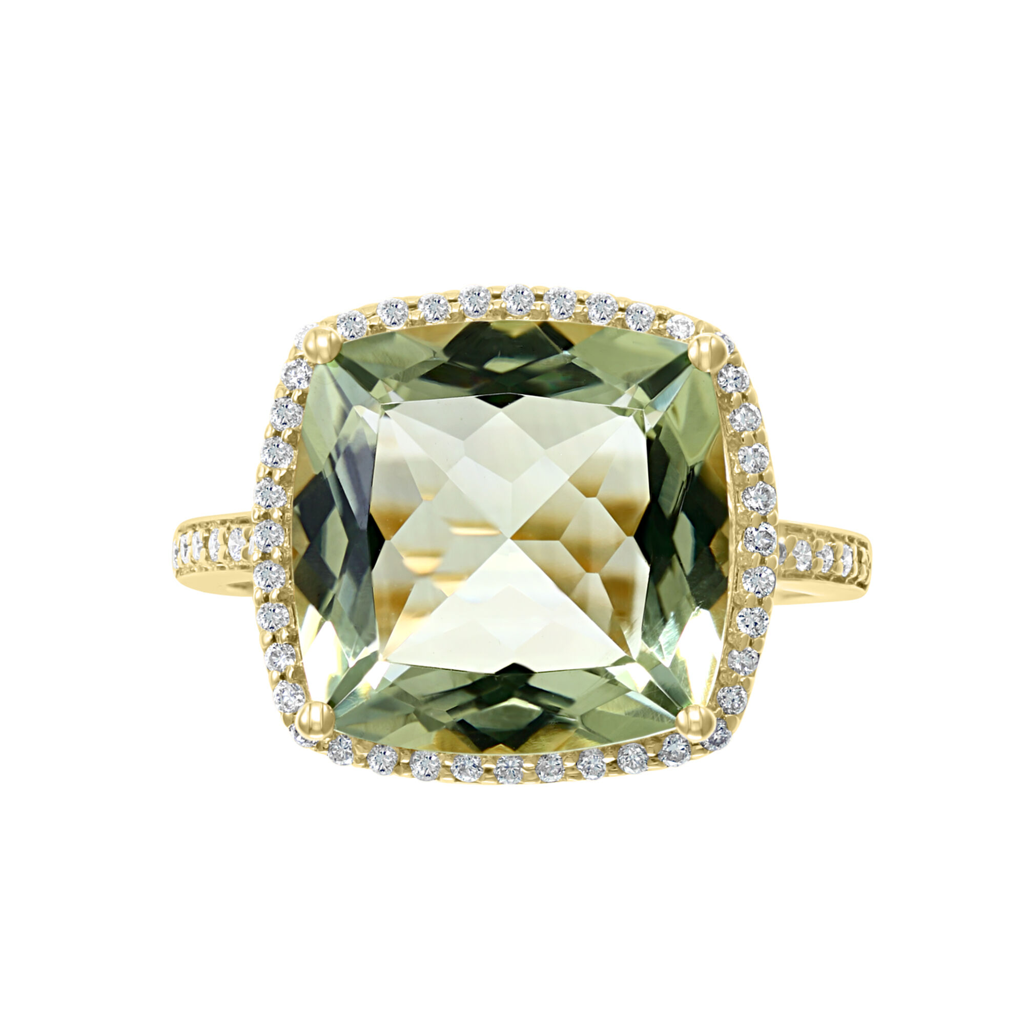 Maison Birks Salon Bague quartz vert coupe coussin en or jaune