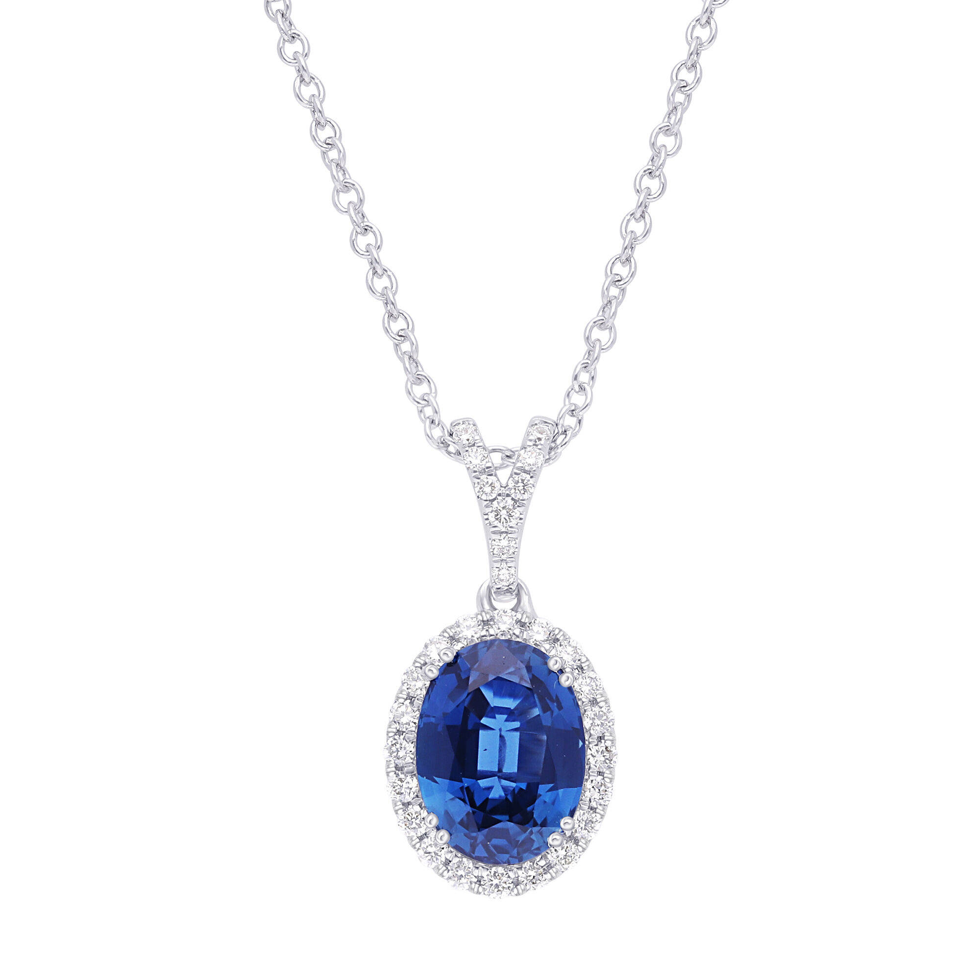 Oval Sapphire and Diamond Halo Pendant | Maison Birks Salon 