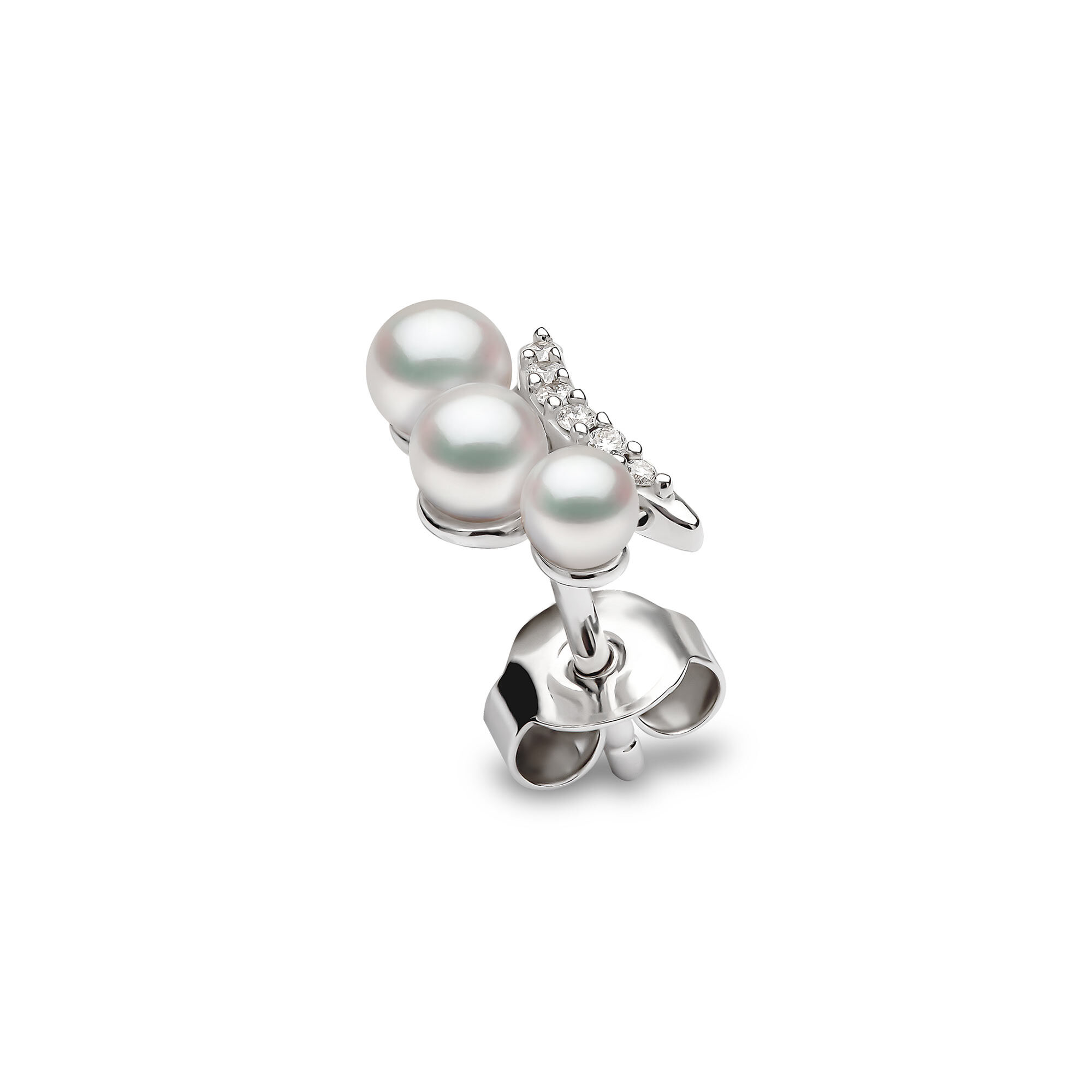 Sleek White Gold Pearl and Diamond Earrings | Yoko London 