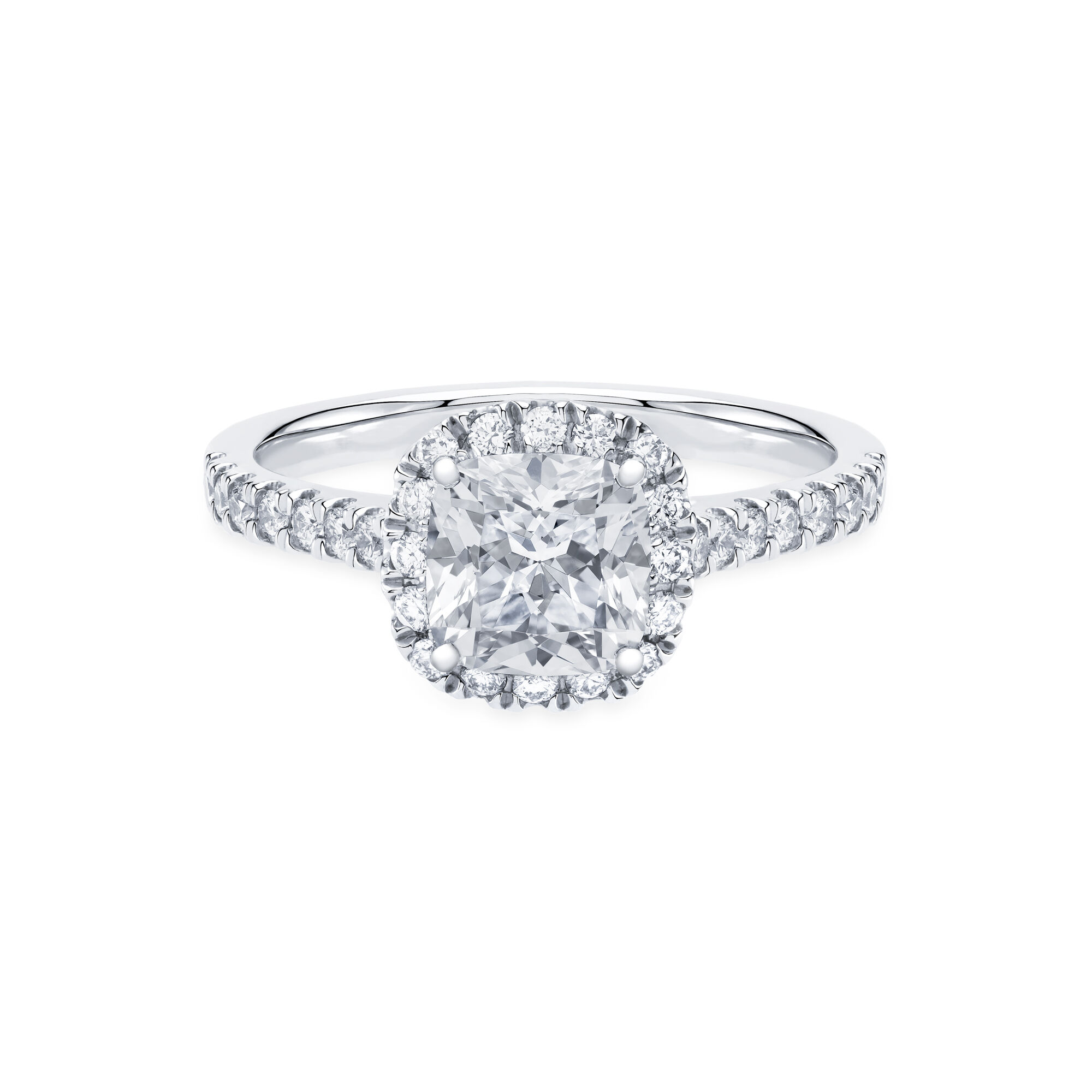 Bague de fian ailles avec diamant de coupe coussin double halo