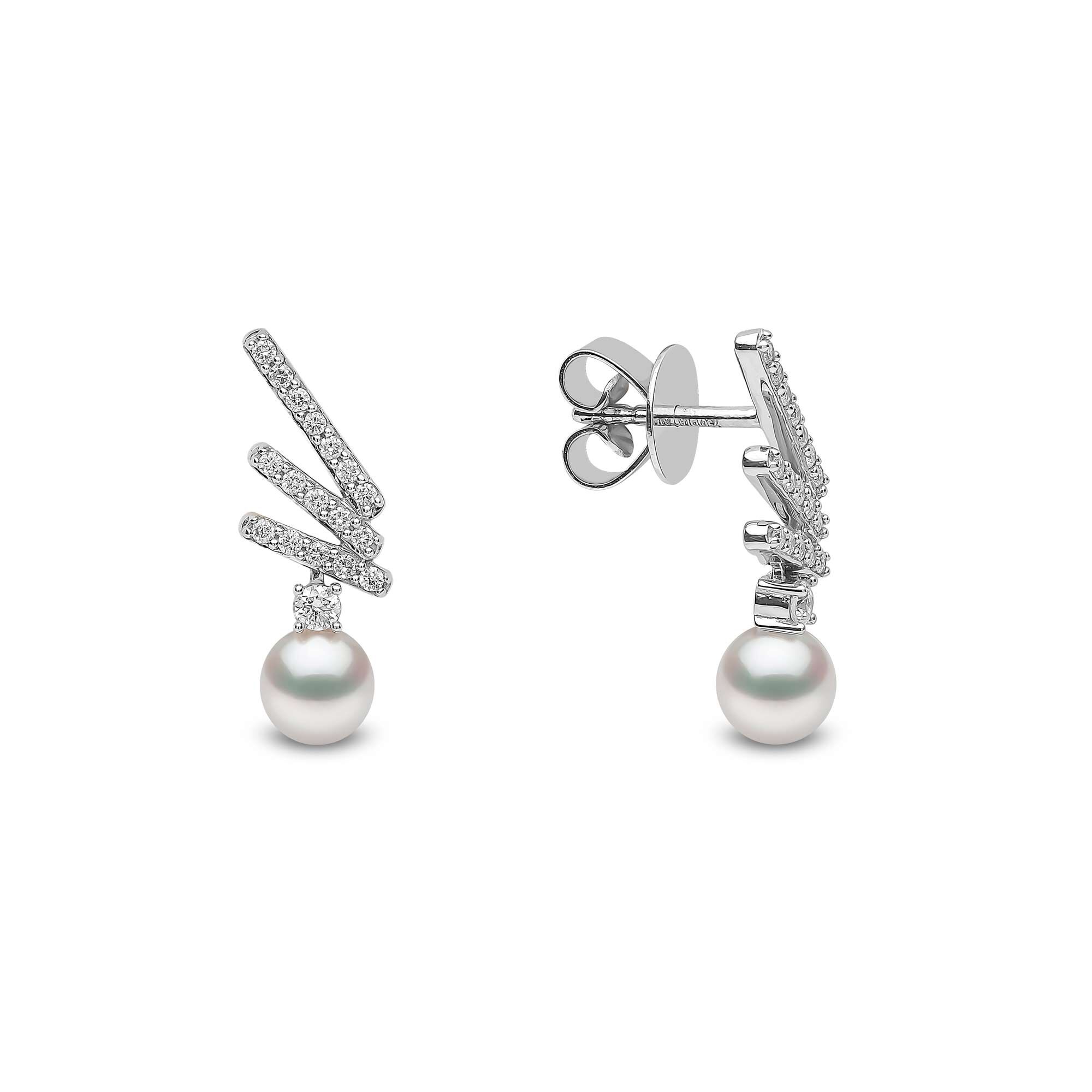 Sleek White Gold Pearl and Diamond Earrings | Yoko London 