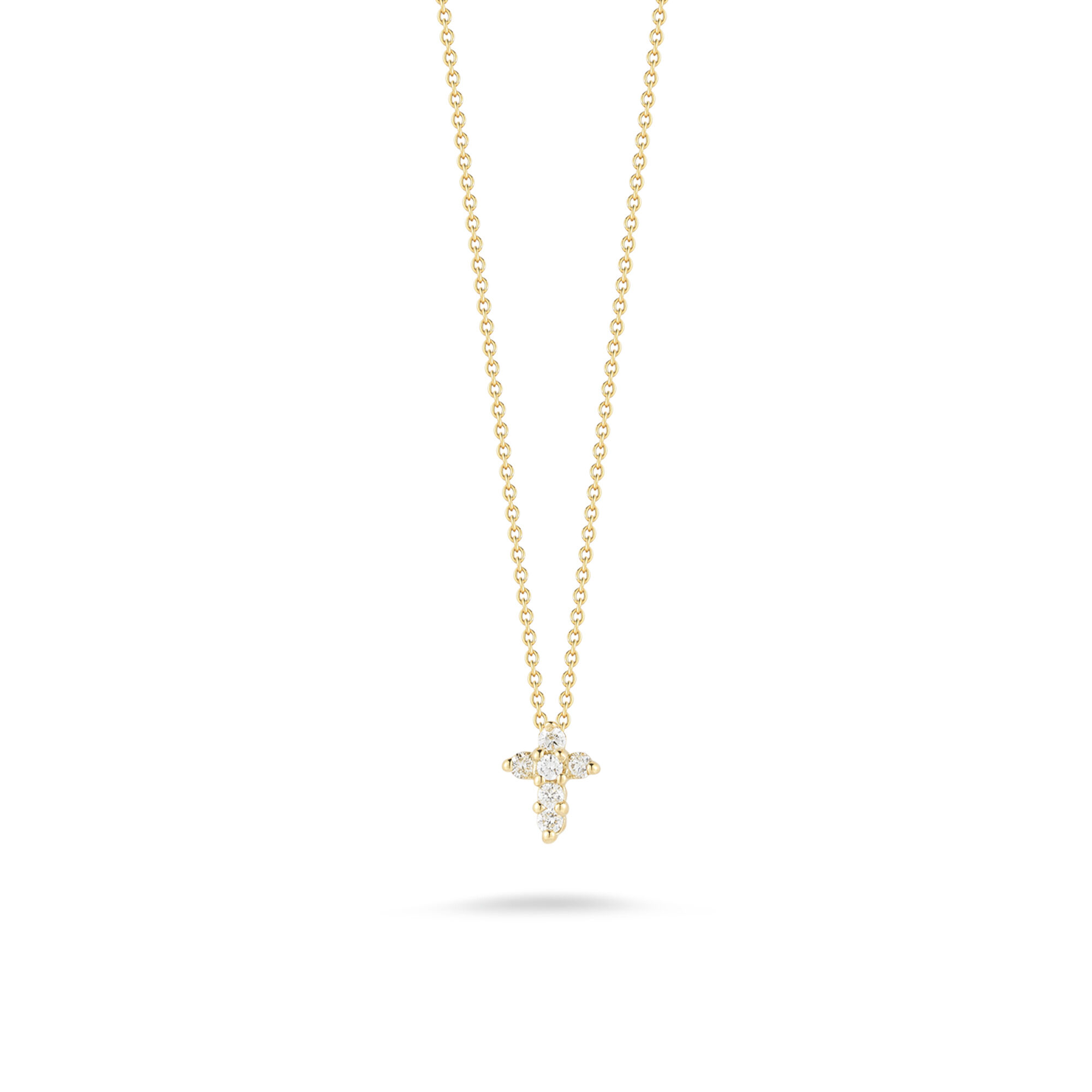 Tiny Treasure Small Yellow Gold and Diamond Cross Pendant Necklace