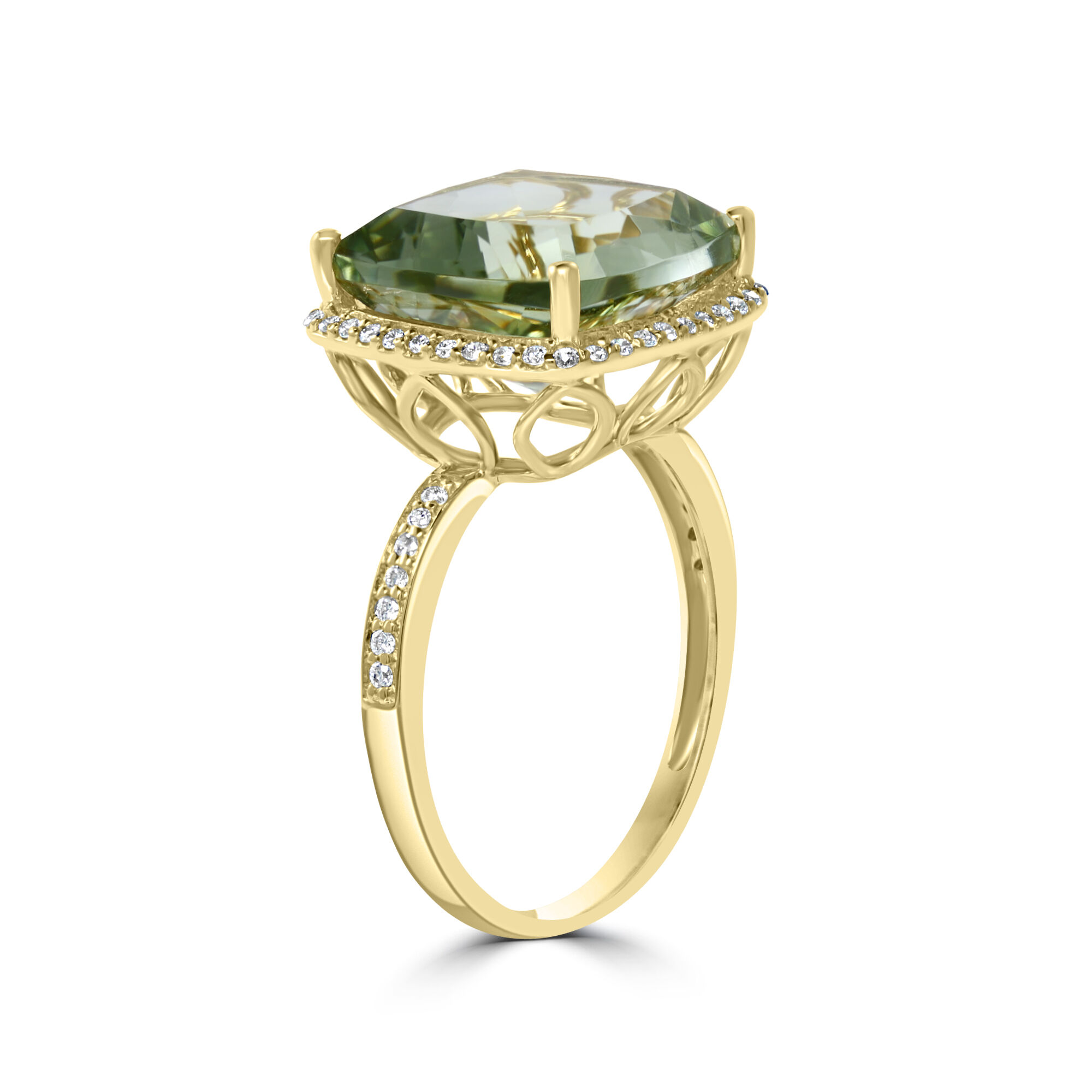 Maison Birks Salon Bague quartz vert coupe coussin en or jaune