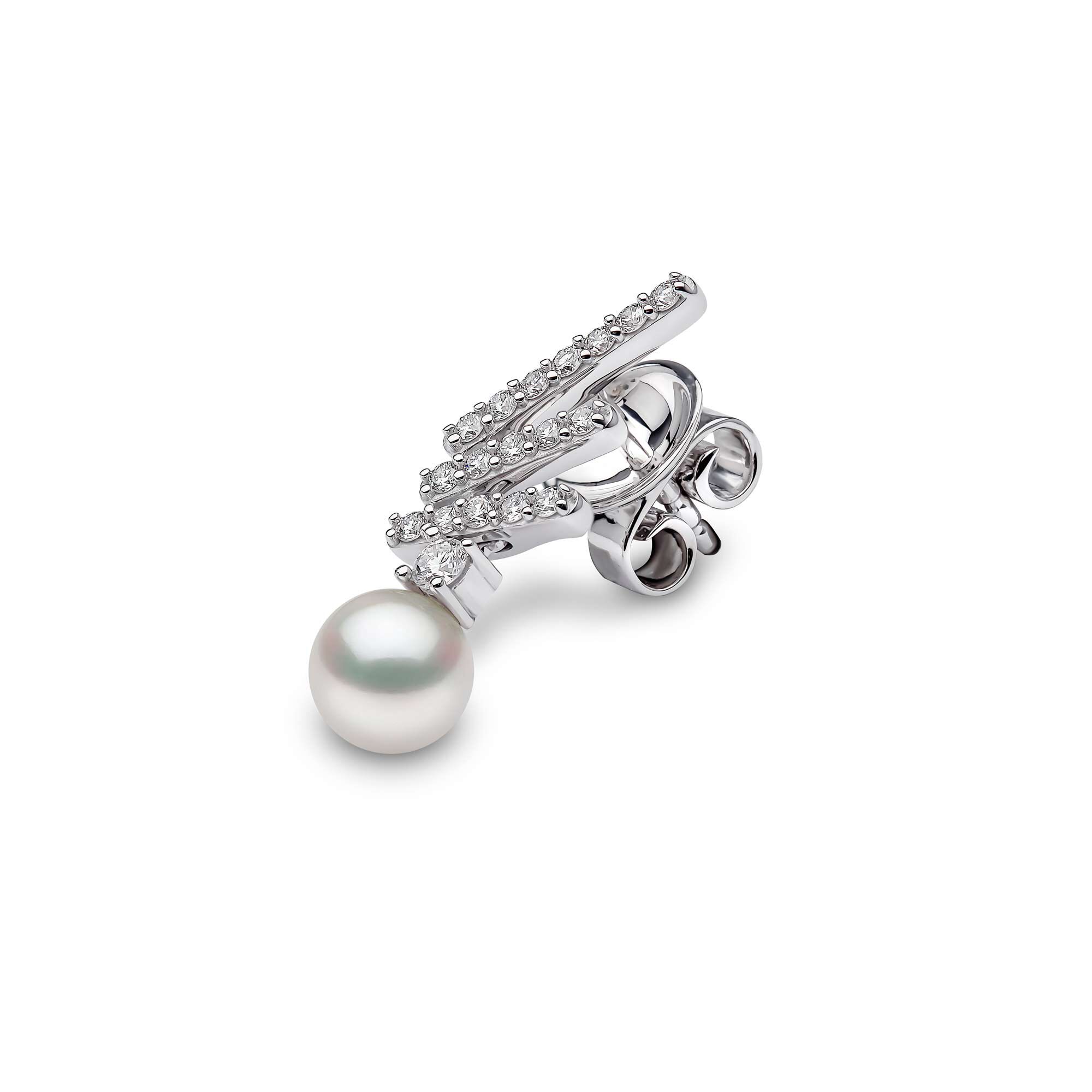 Sleek White Gold Pearl and Diamond Earrings | Yoko London 