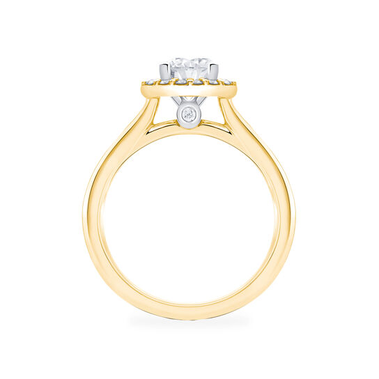 1 Carat Gold Engagement Ring, Yellow Gold Ring, Halo Engagement Ring