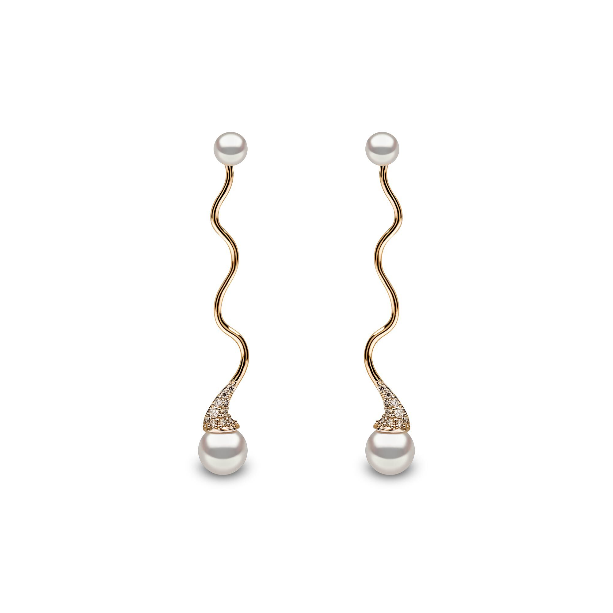 Sleek Yellow Gold Pearl and Diamond Earrings | Yoko London 
