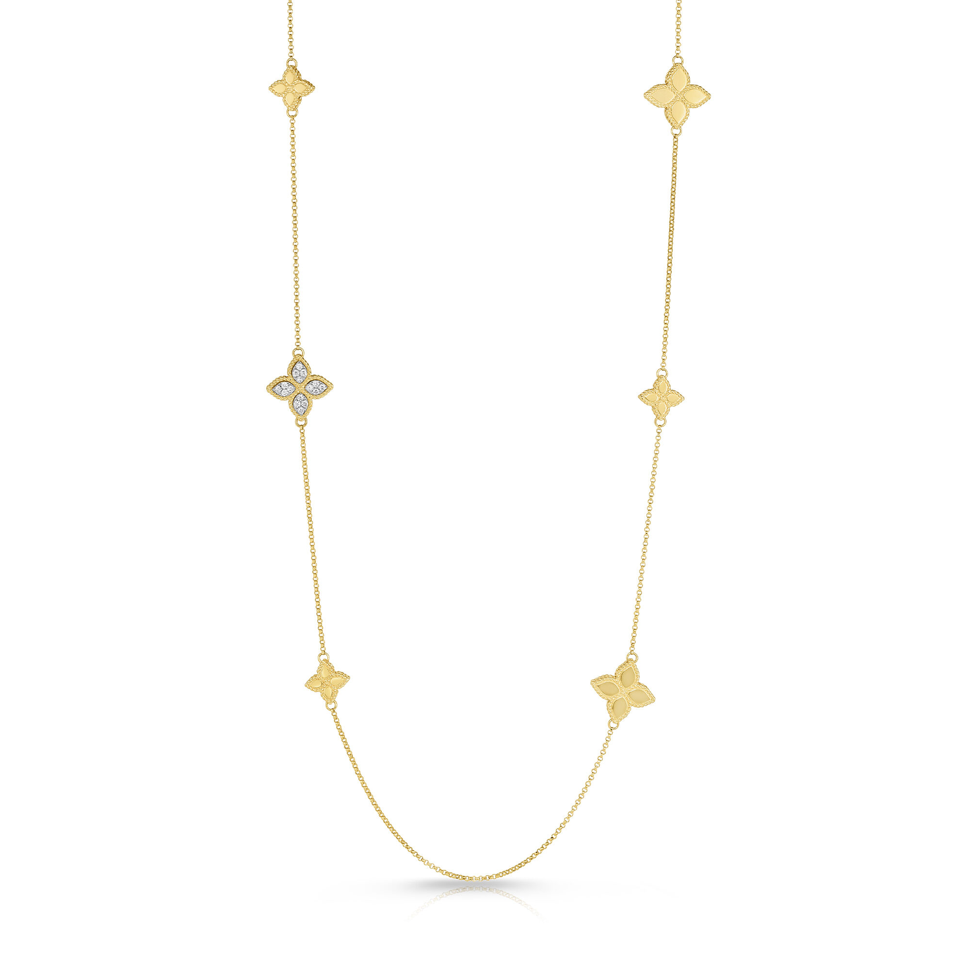 Princess Flower Yellow Gold and Diamond 6 Station Necklace 