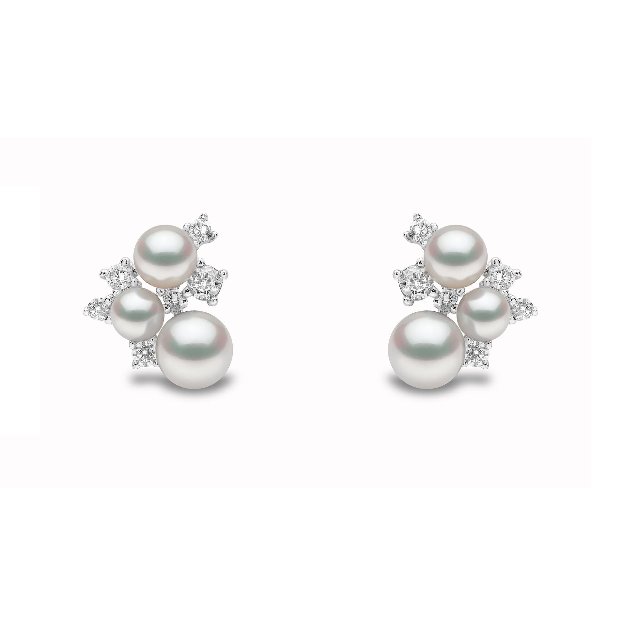 Trend White Gold Pearl and Diamond Stud Earrings | Yoko London 