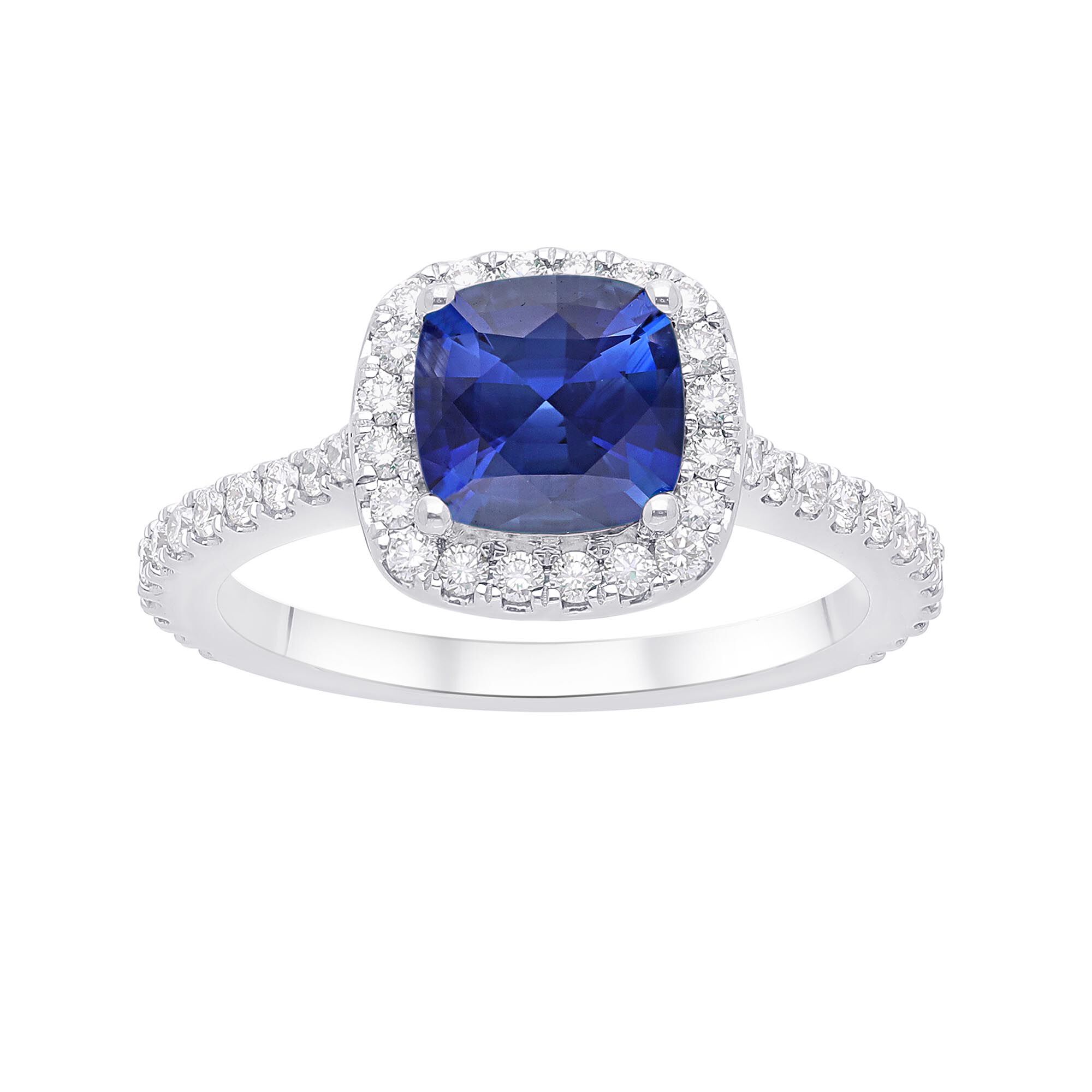 Cushion-Cut Blue Sapphire and Diamond Halo Ring | Maison Birks 