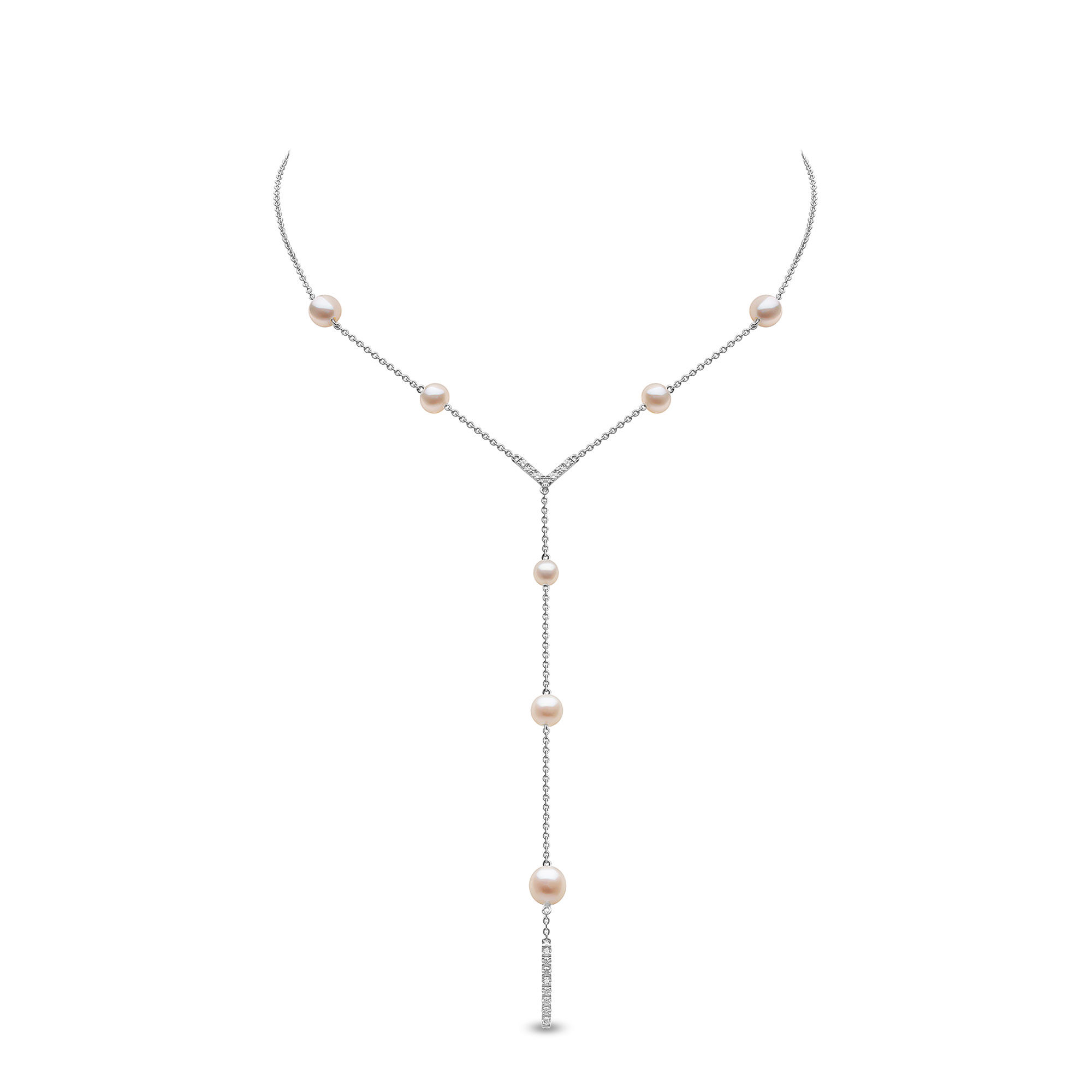 Trend White Gold Pearl and Diamond Necklace | Yoko London 