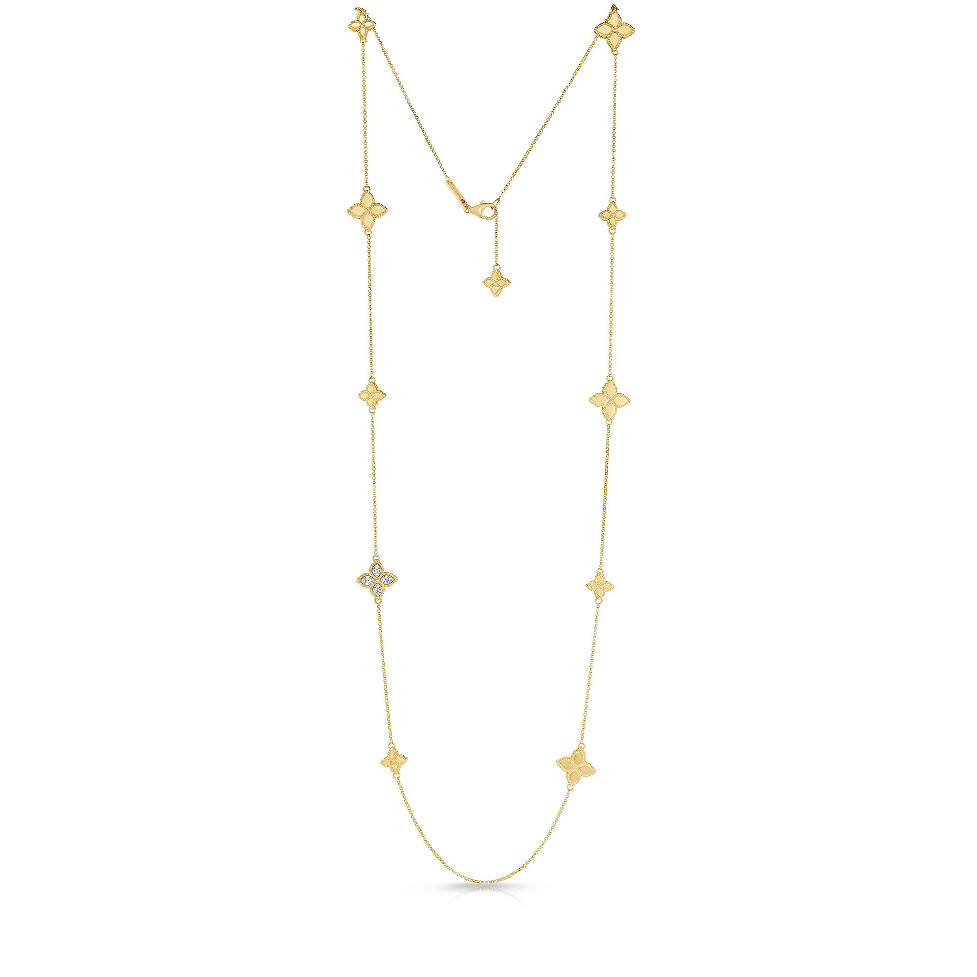 Princess Flower Yellow Gold and Diamond 6 Station Necklace 