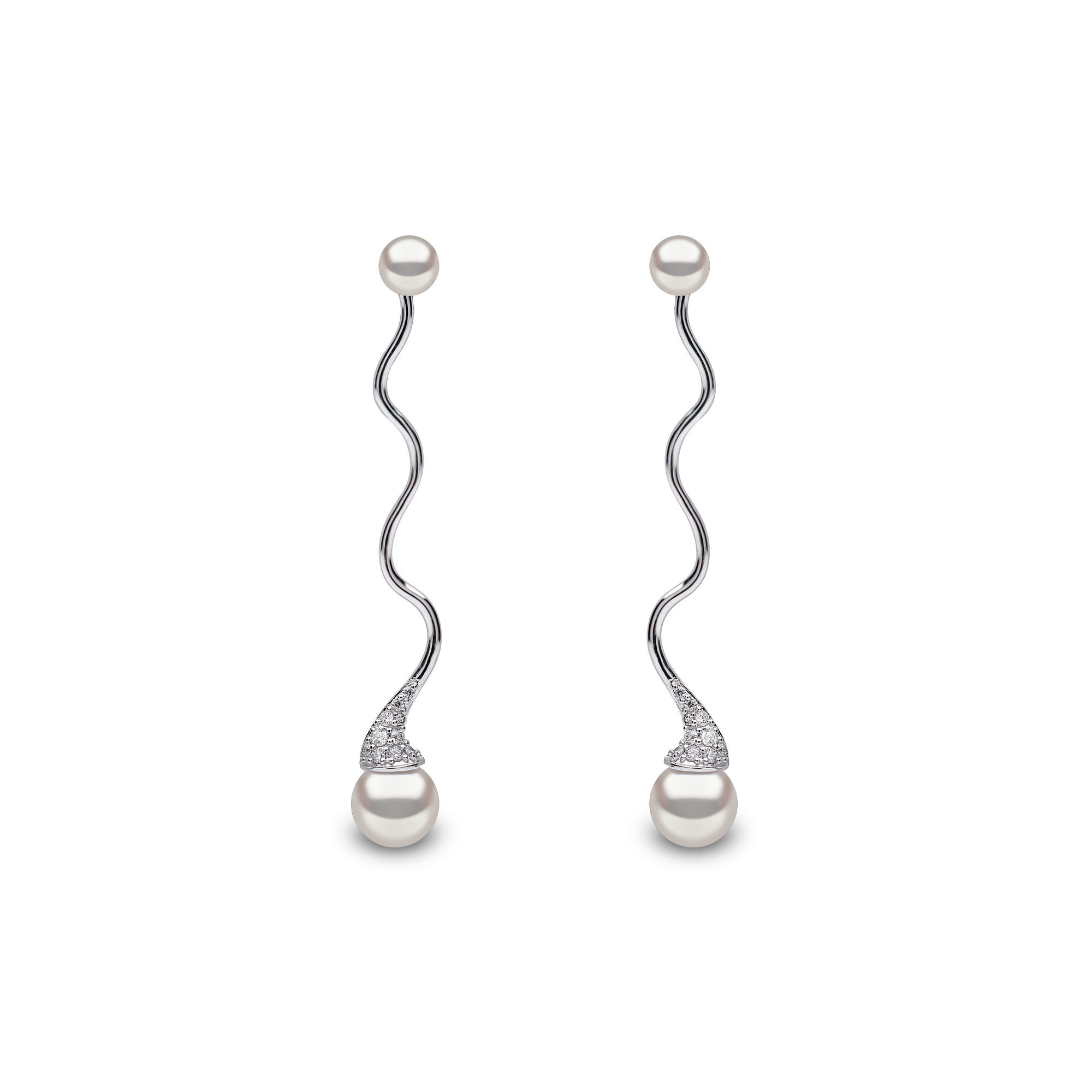 Sleek White Gold Pearl and Diamond Earrings | Yoko London 