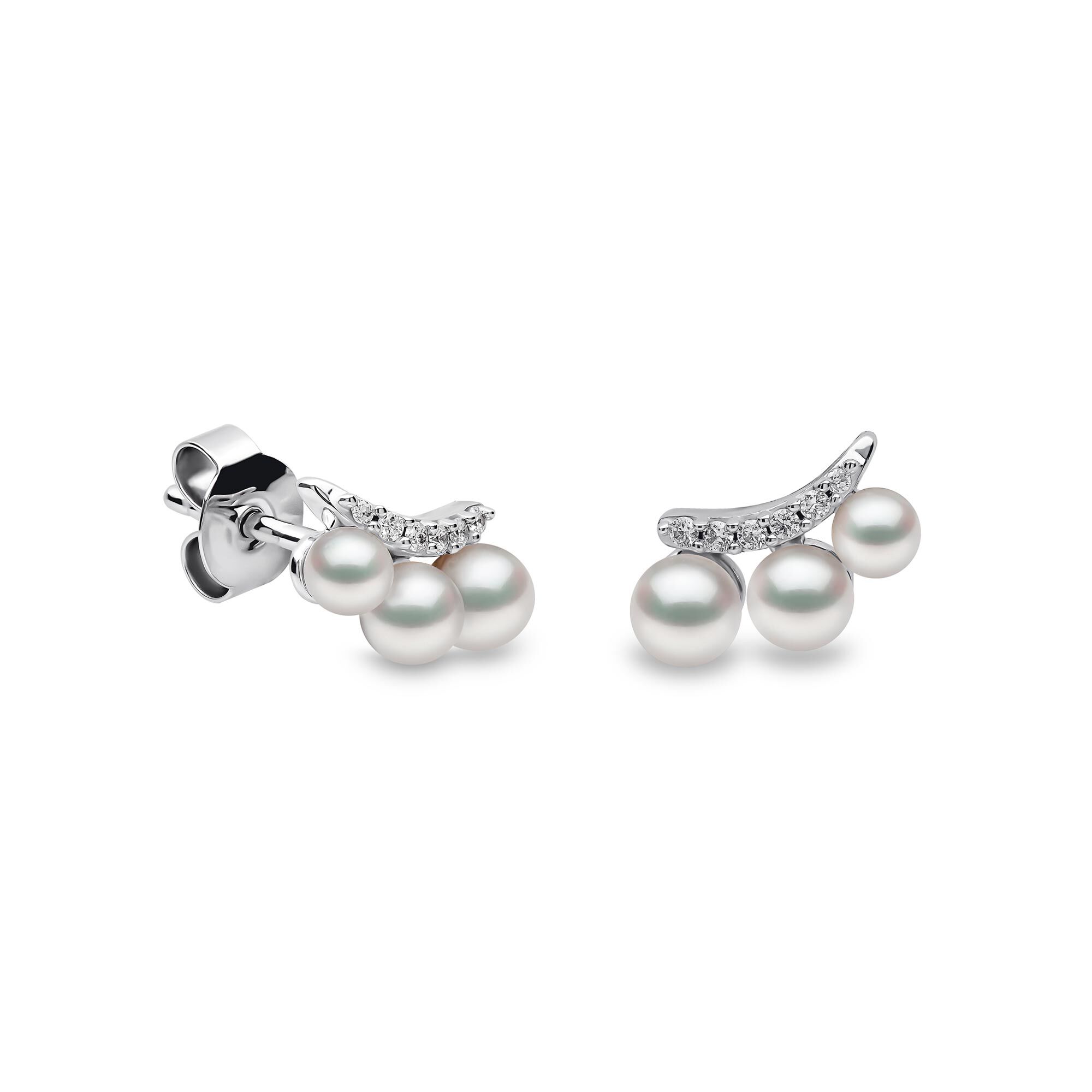 Sleek White Gold Pearl and Diamond Earrings | Yoko London 