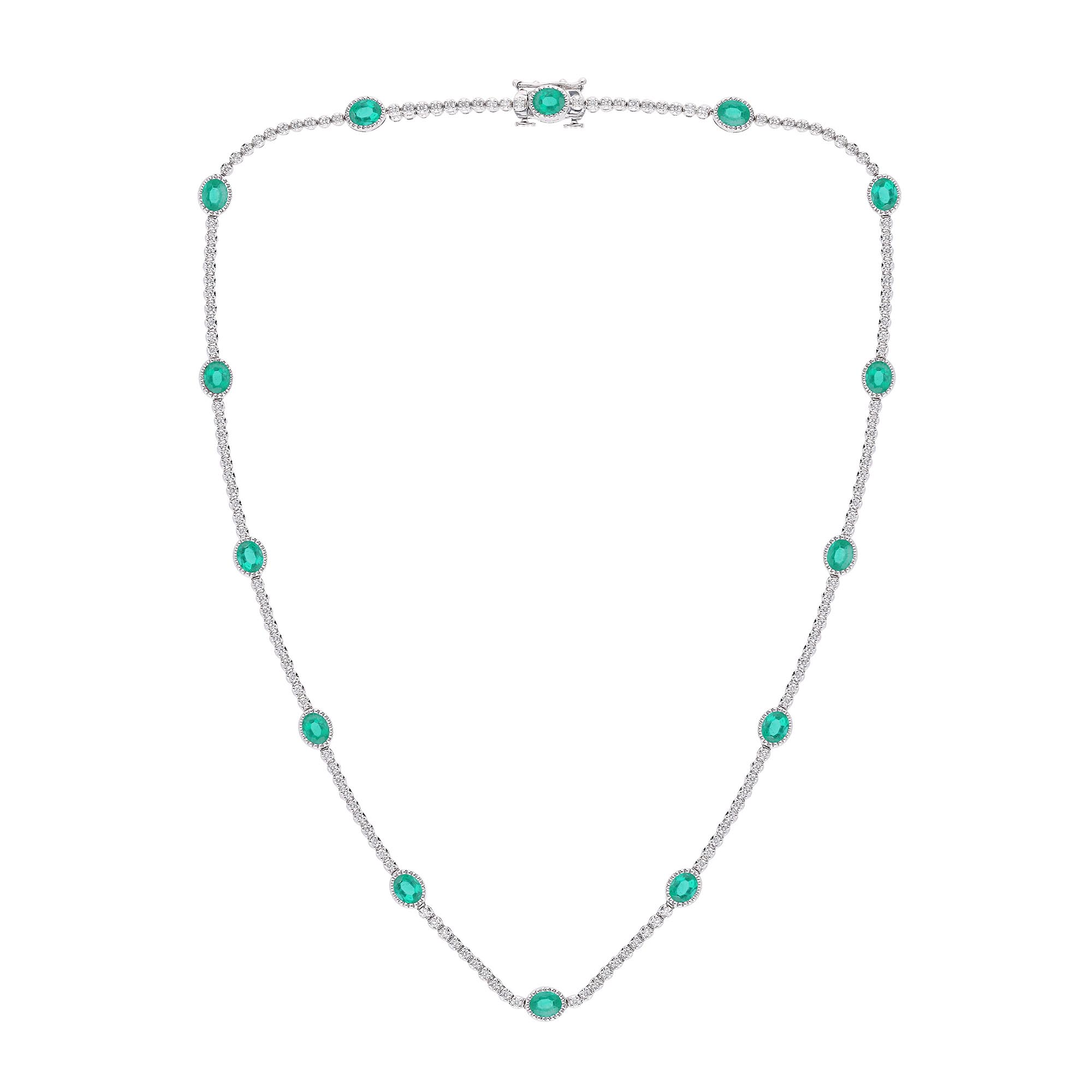 Emerald and Diamond Linked Necklace | SG04574N-8E