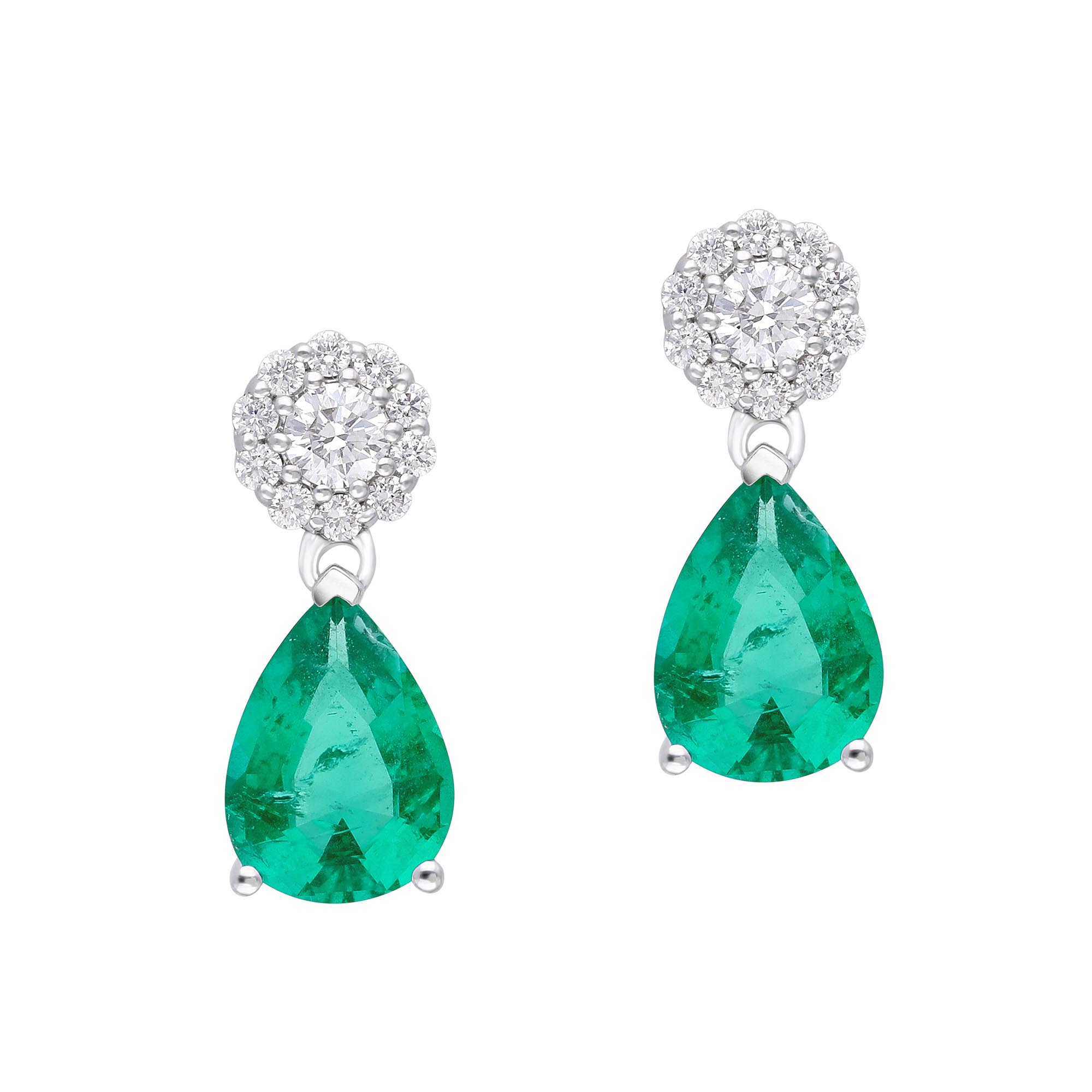 Fairtrade 9ct White Gold and Emerald Drop Hook Earrings