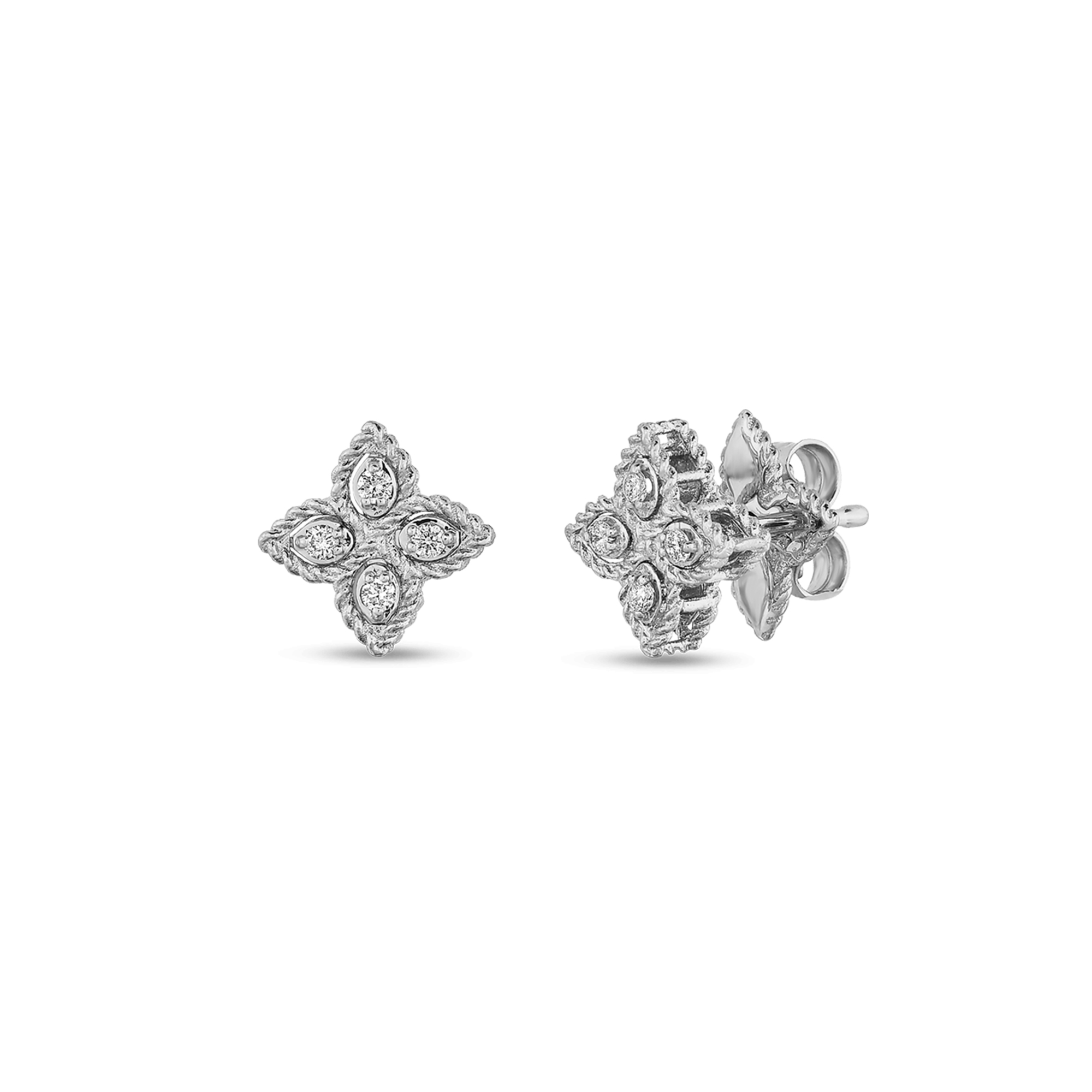 Princess Flower Small White Gold Diamond Earrings