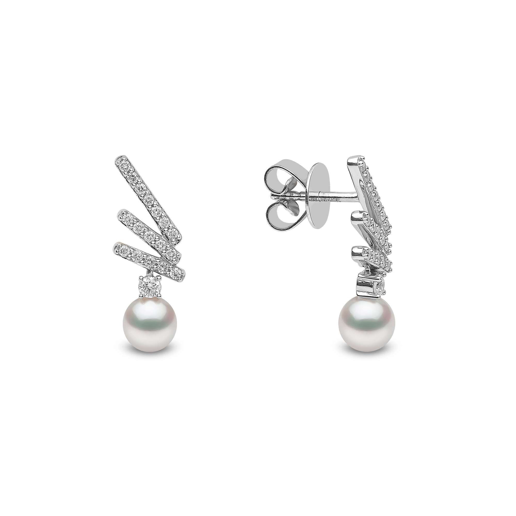 Sleek White Gold Pearl and Diamond Earrings