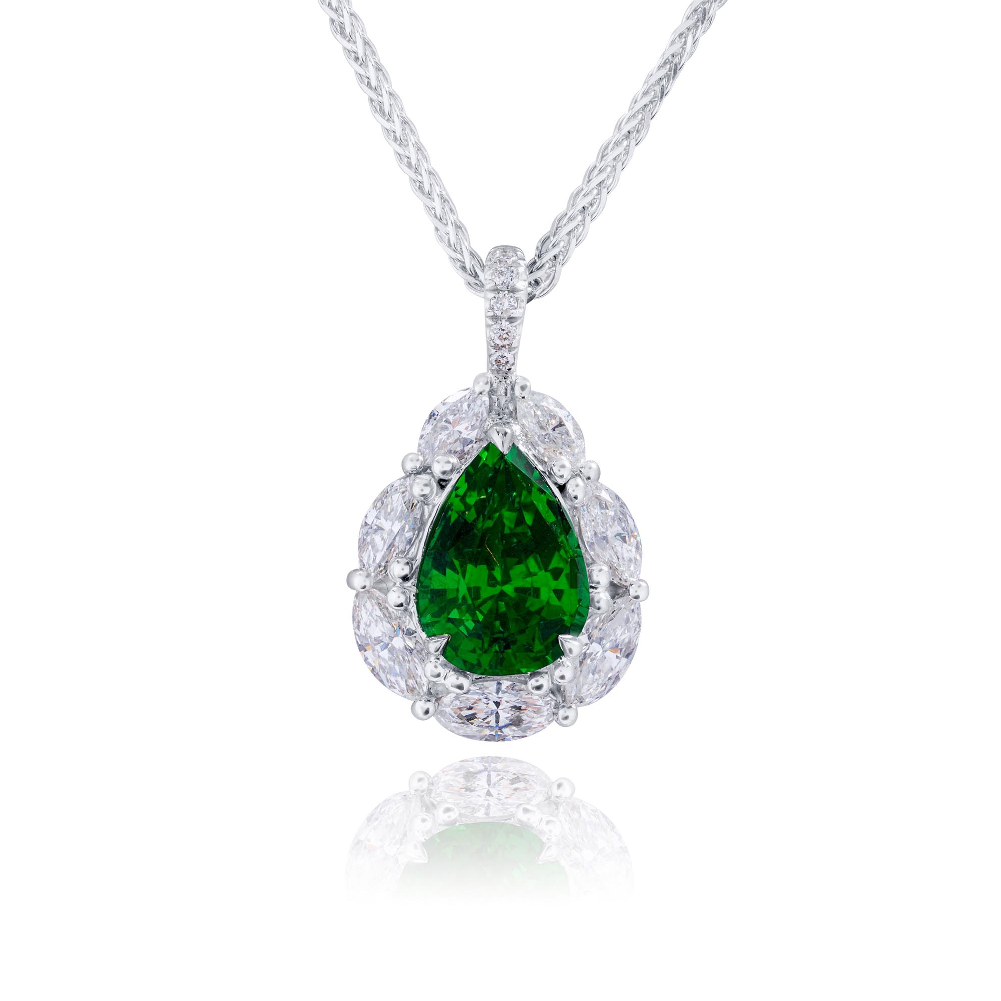 Teardrop Emerald Pendant with Diamond Halo-6