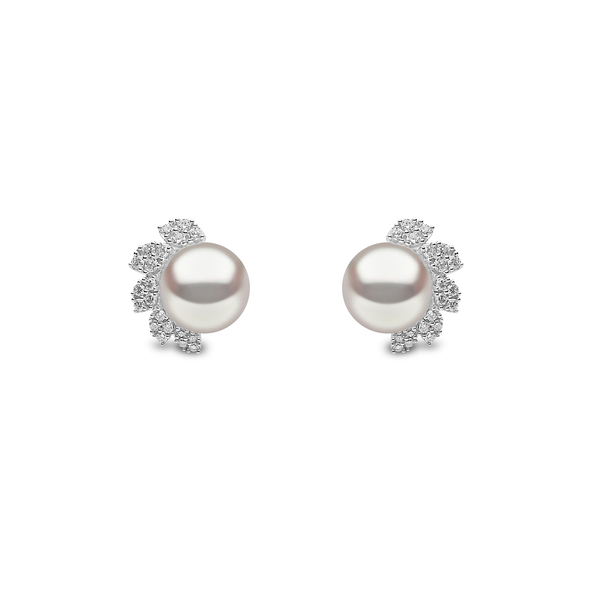 Trend White Gold Pearl and Diamond Stud Earrings