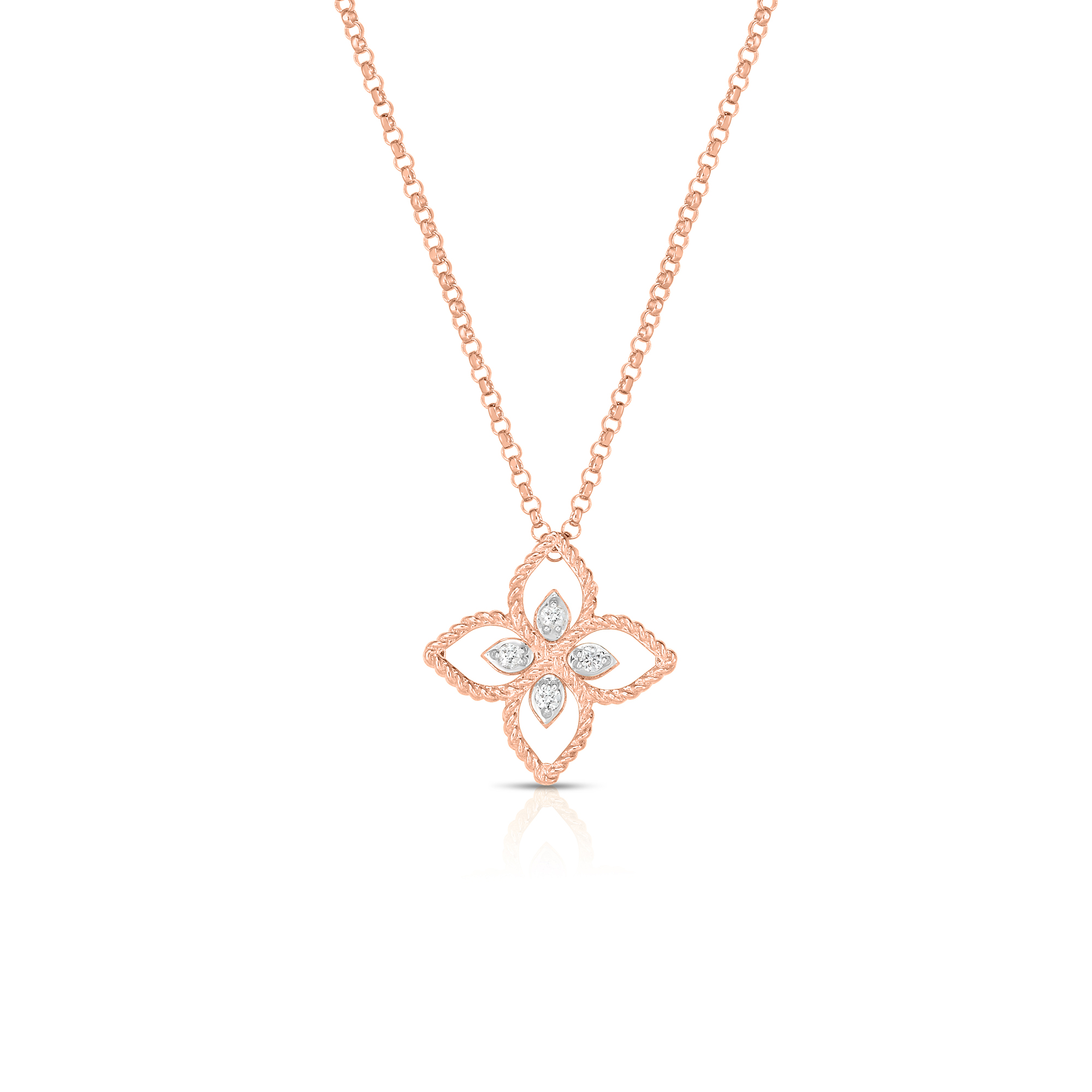 Princess Flower Filigree Small Rose Gold and Diamond Pendant Necklace