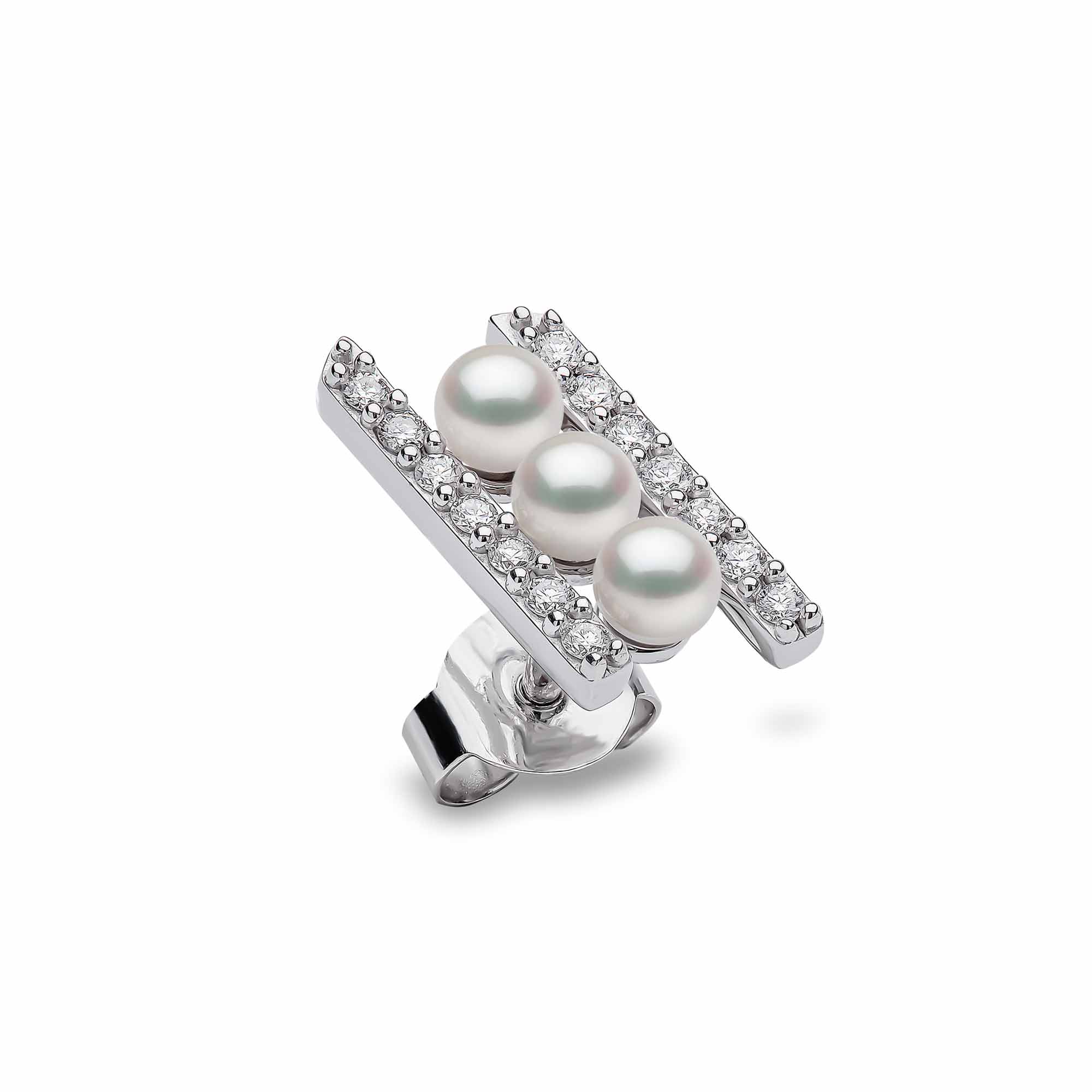 Sleek White Gold Pearl and Diamond Earrings | Yoko London 