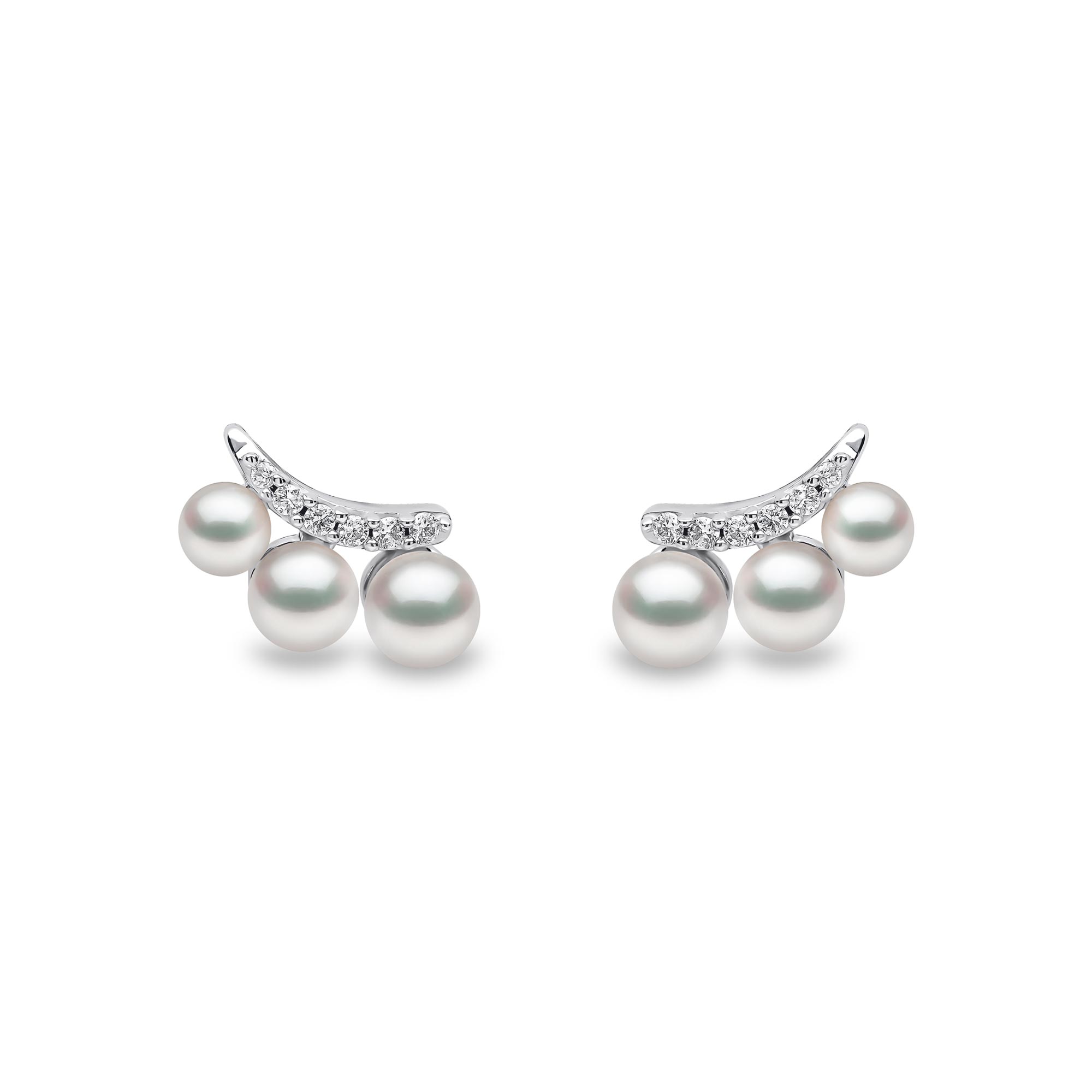 Sleek White Gold Pearl and Diamond Earrings