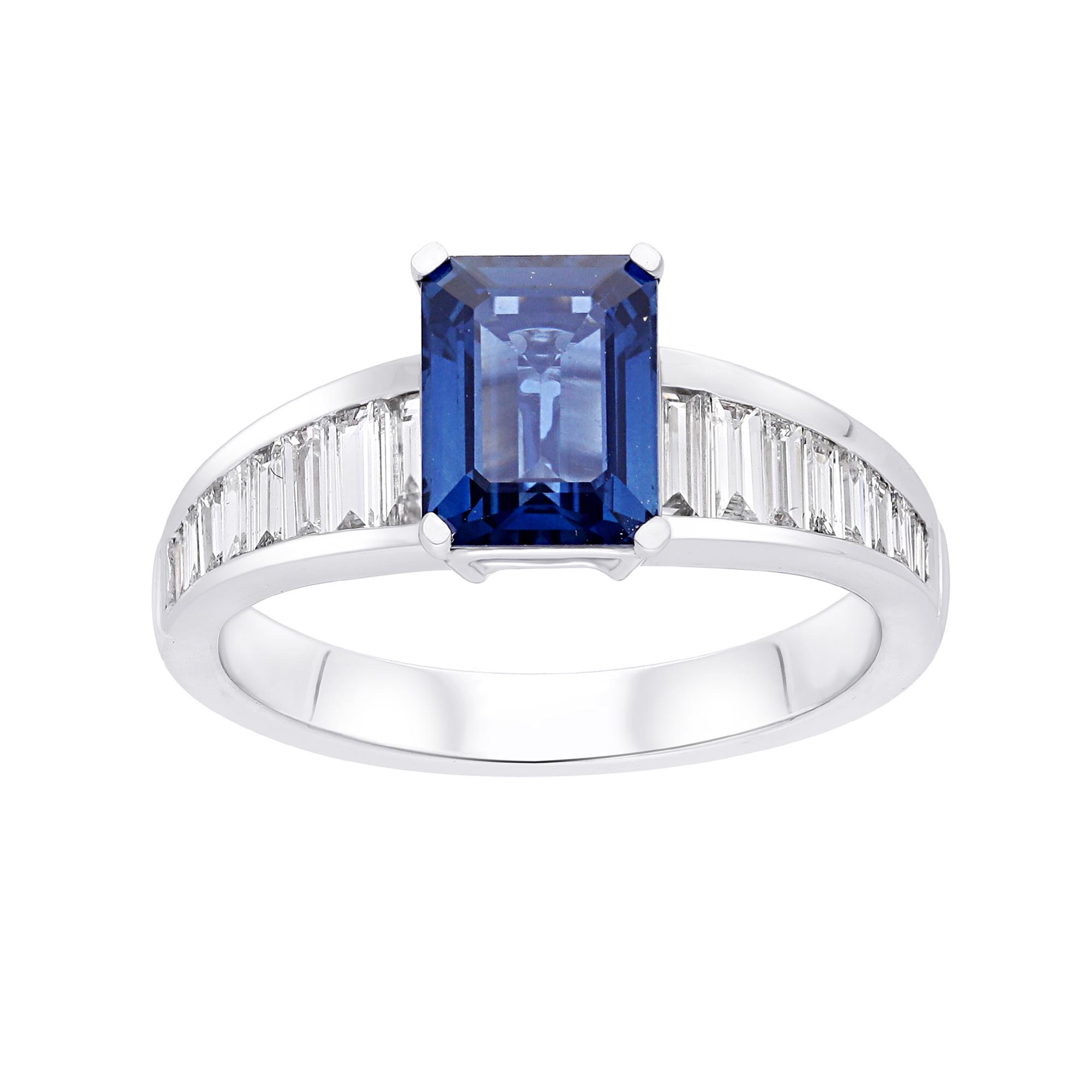Emerald-Cut Blue Sapphire Diamond Channel Ring | Maison Birks 