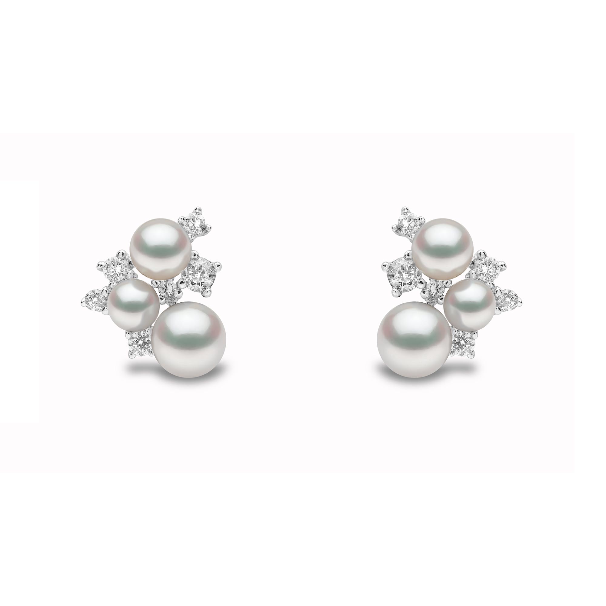 Trend White Gold Pearl and Diamond Stud Earrings | Yoko London