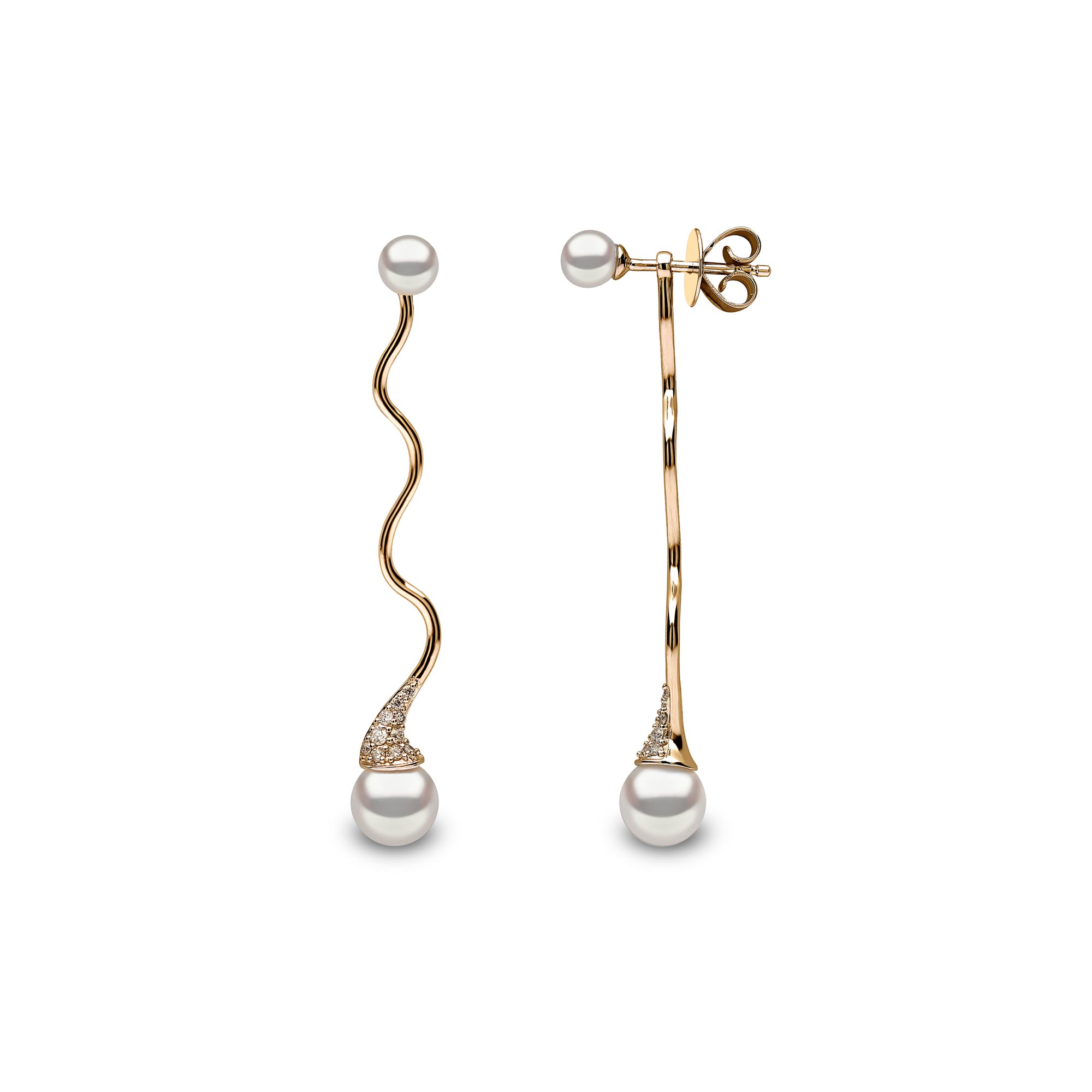 Sleek Yellow Gold Pearl and Diamond Earrings | Yoko London