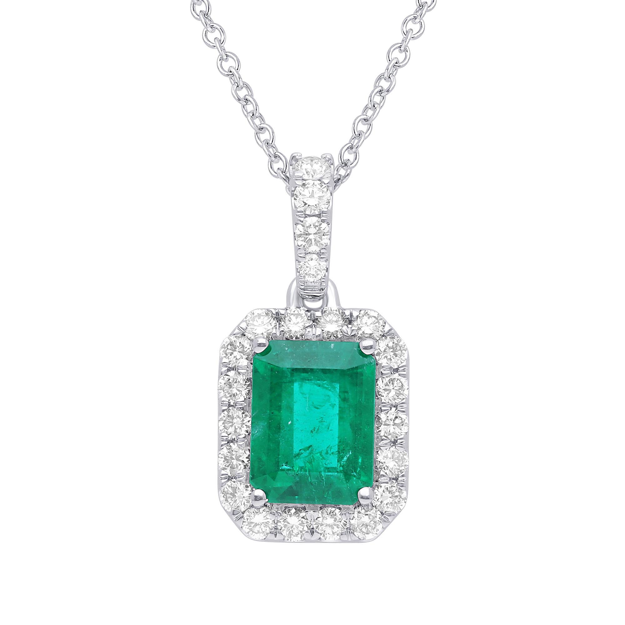 Emerald and Diamond Halo Pendant-1.26