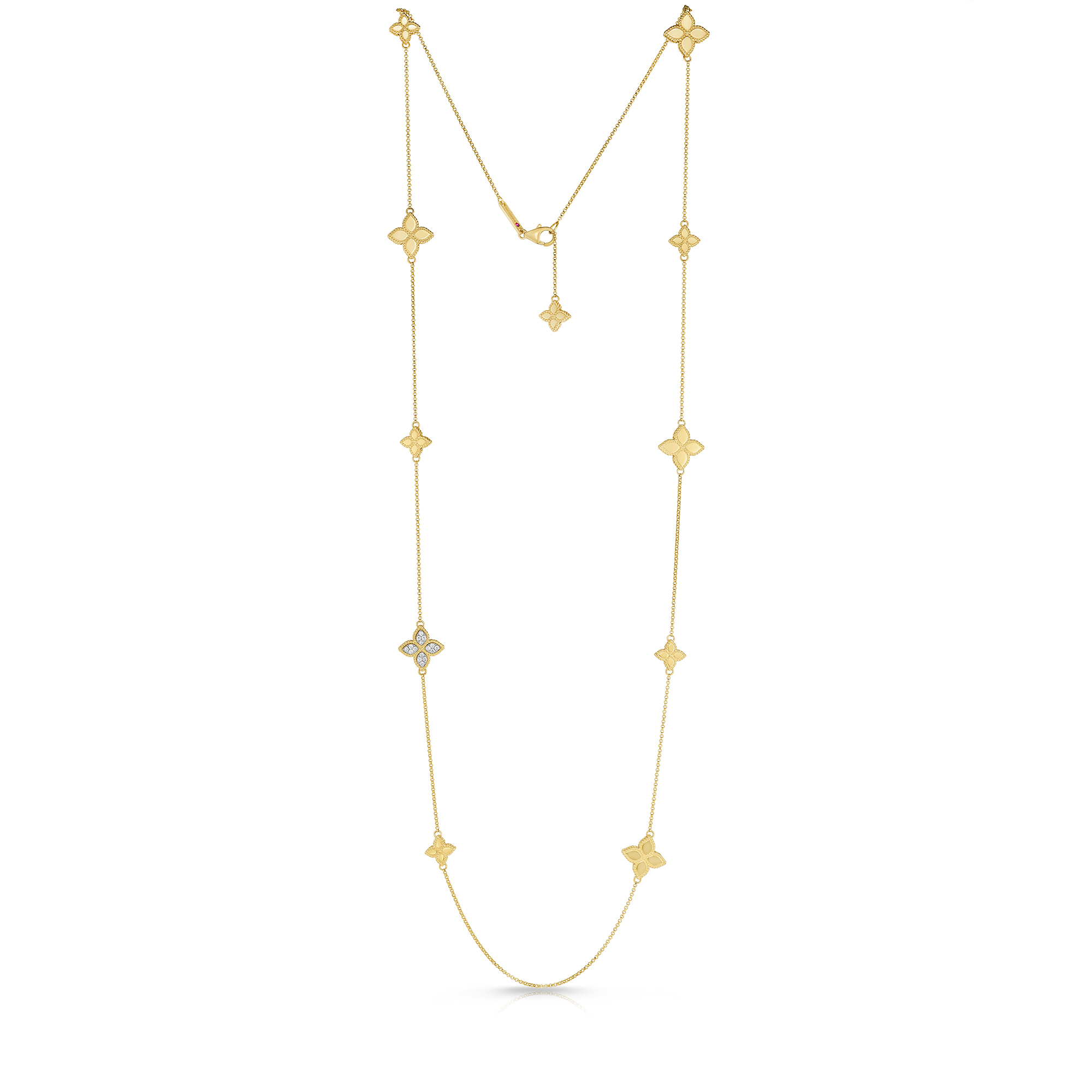 Princess Flower Yellow Gold and Diamond 6 Station Necklace
