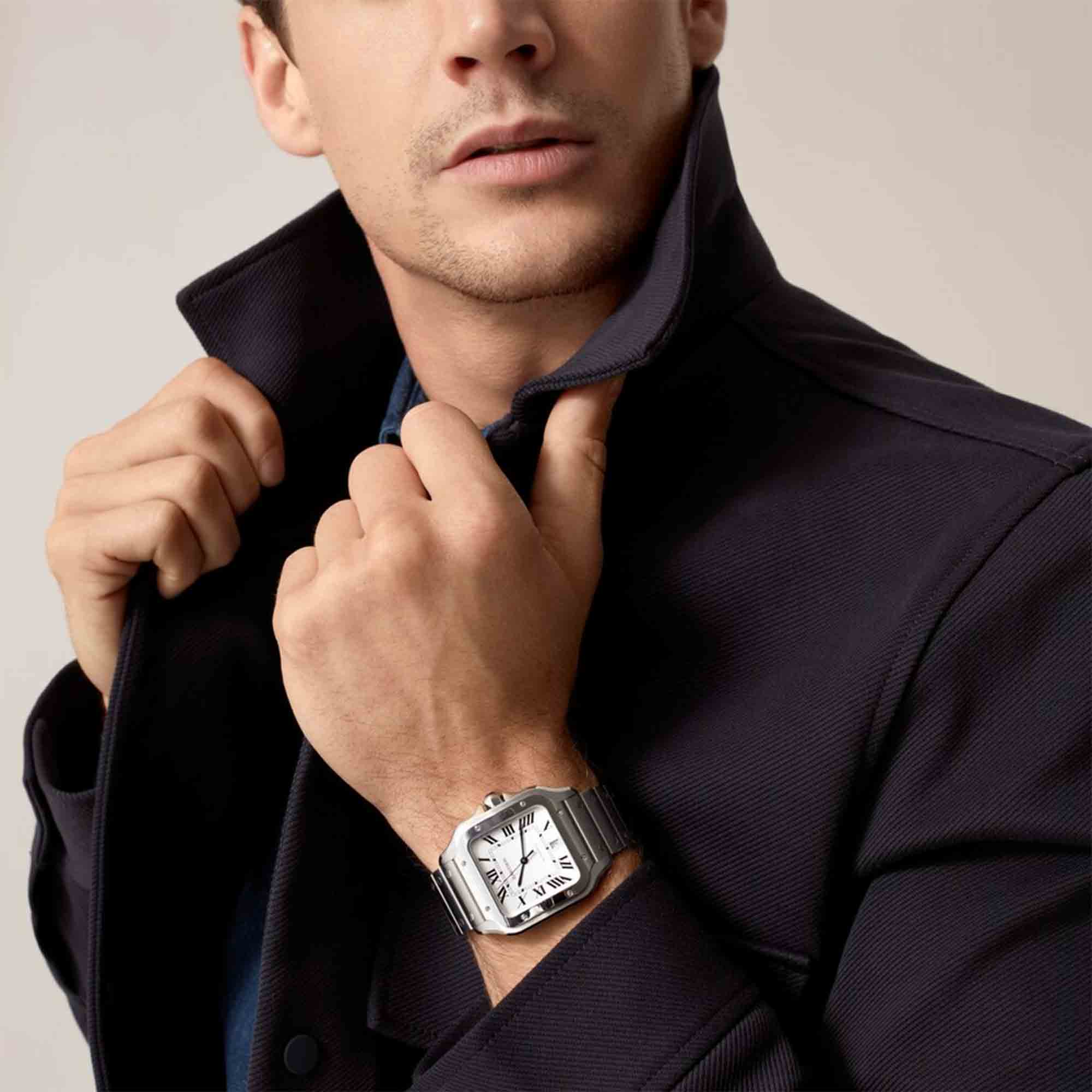 cartier santos with suit