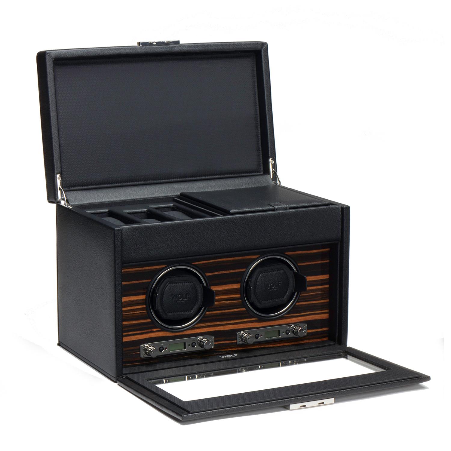 Roadster Black 2 Piece Watch Winder with Storage