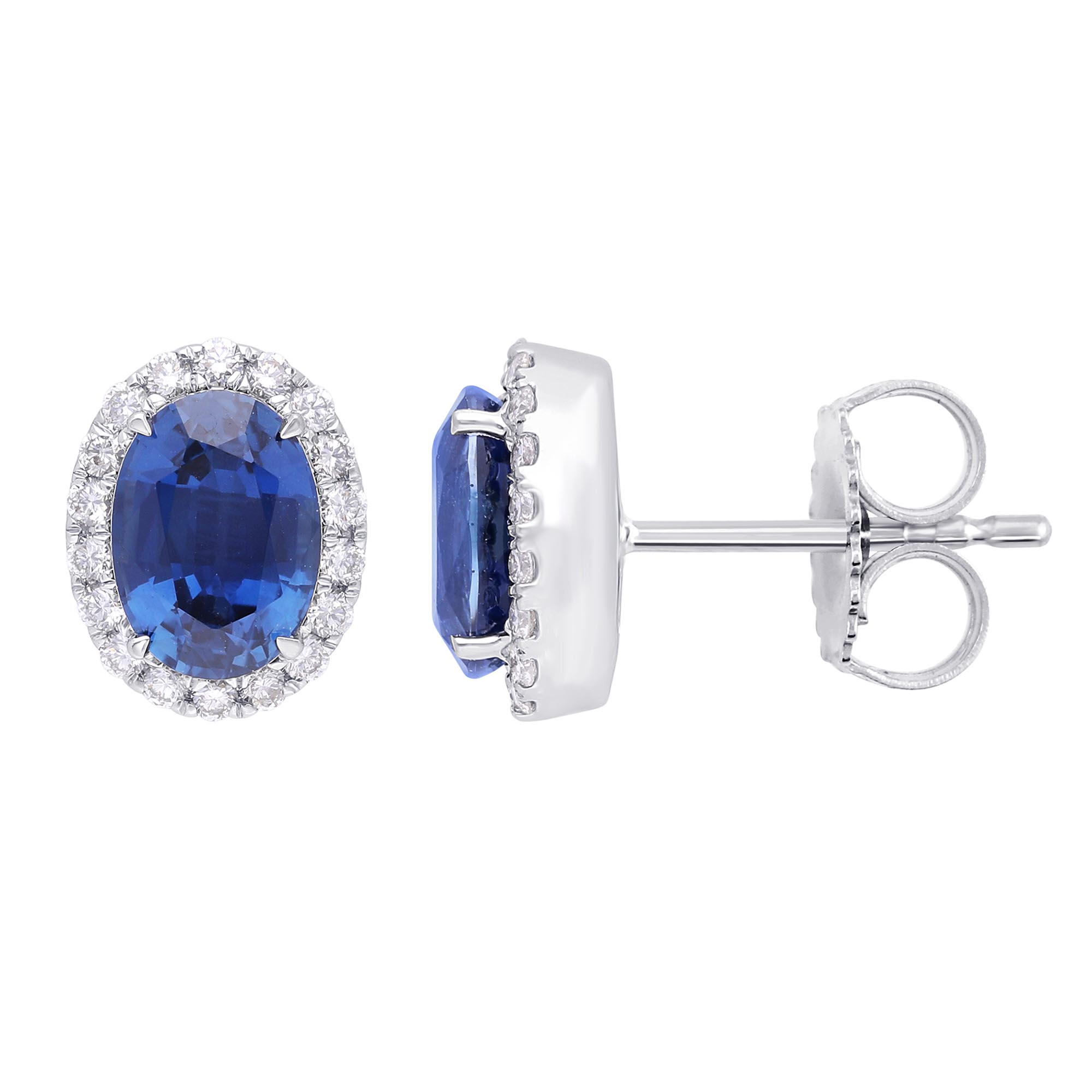 Oval Sapphire and Diamond Halo Stud Earrings | Maison Birks Salon 