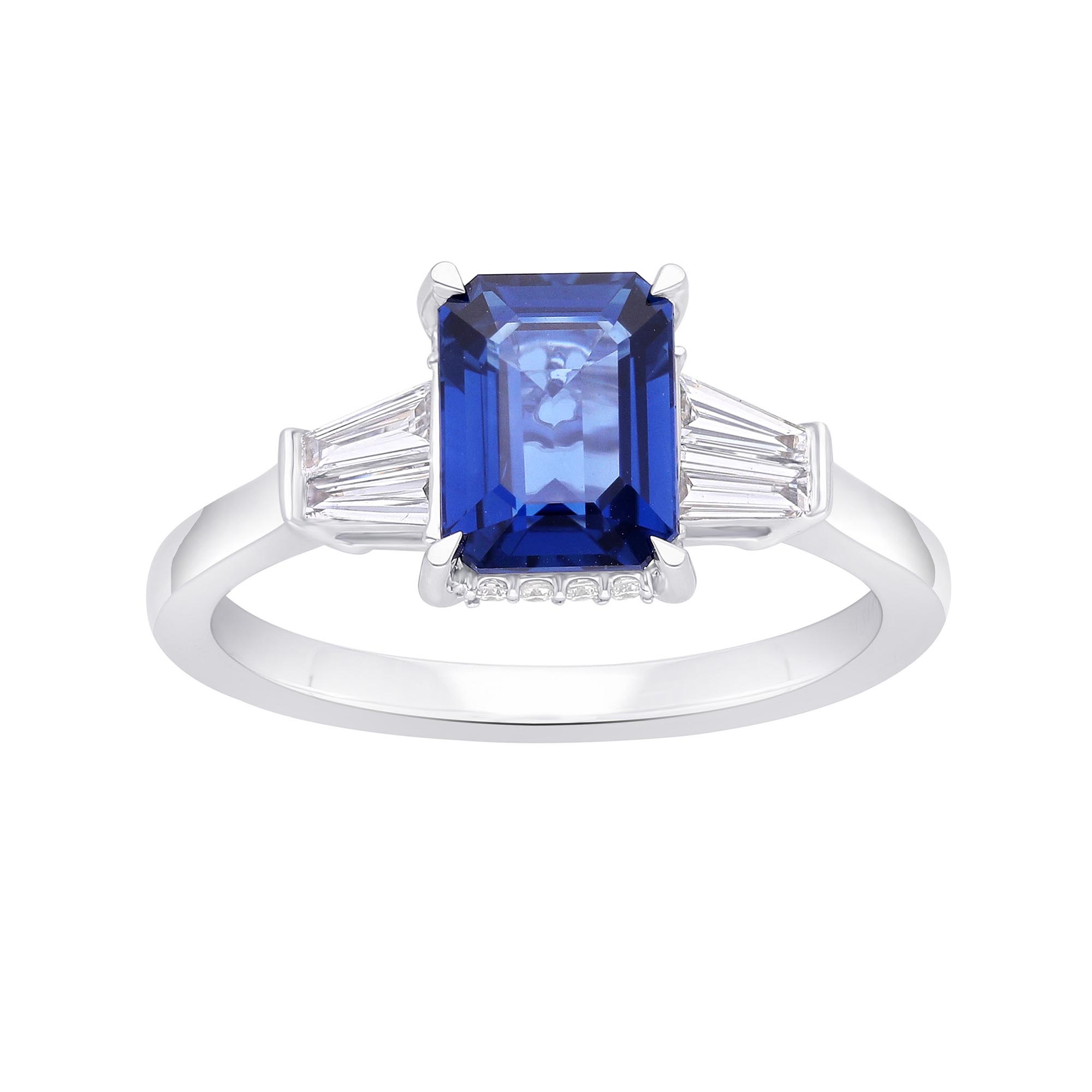 Blue Sapphire and Diamond Tapered Baguette Ring-1.88